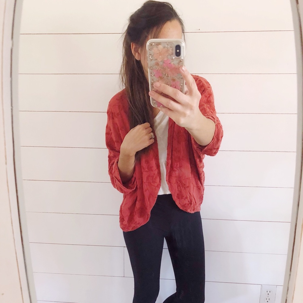 Burnt orange floral cardigan boho shrug